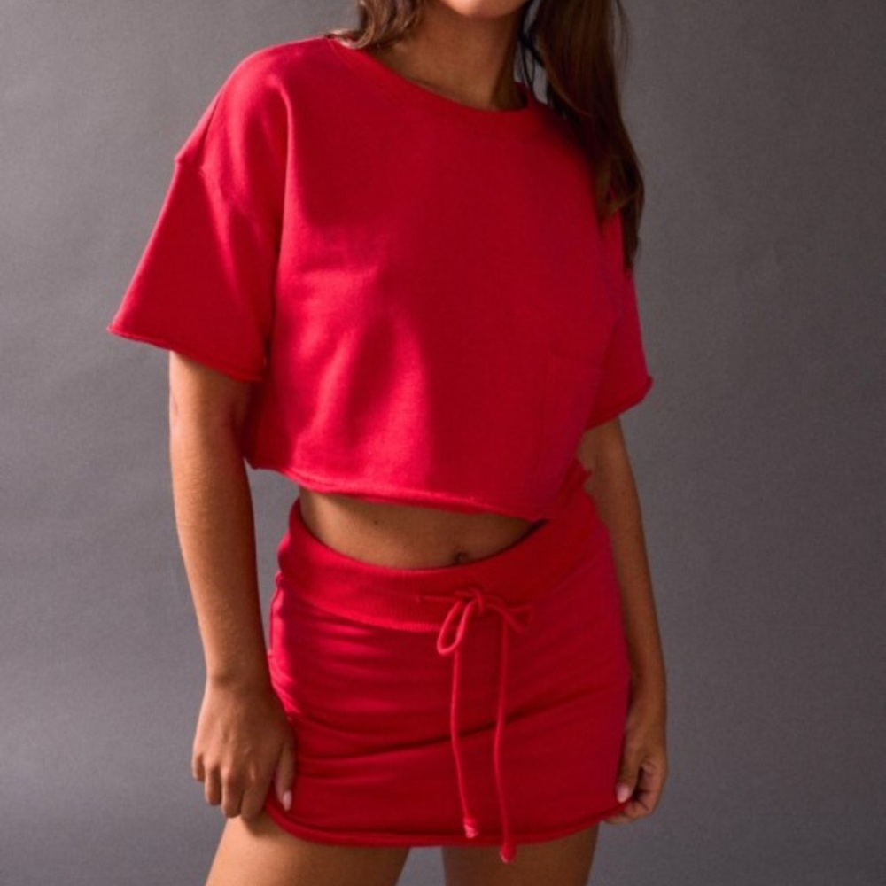Cozy 2 Piece Set - Red Crop Top and Skirt - Papermoon